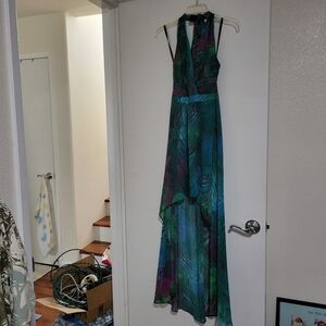 Bebe Halter Maxi Dress with Forest Print